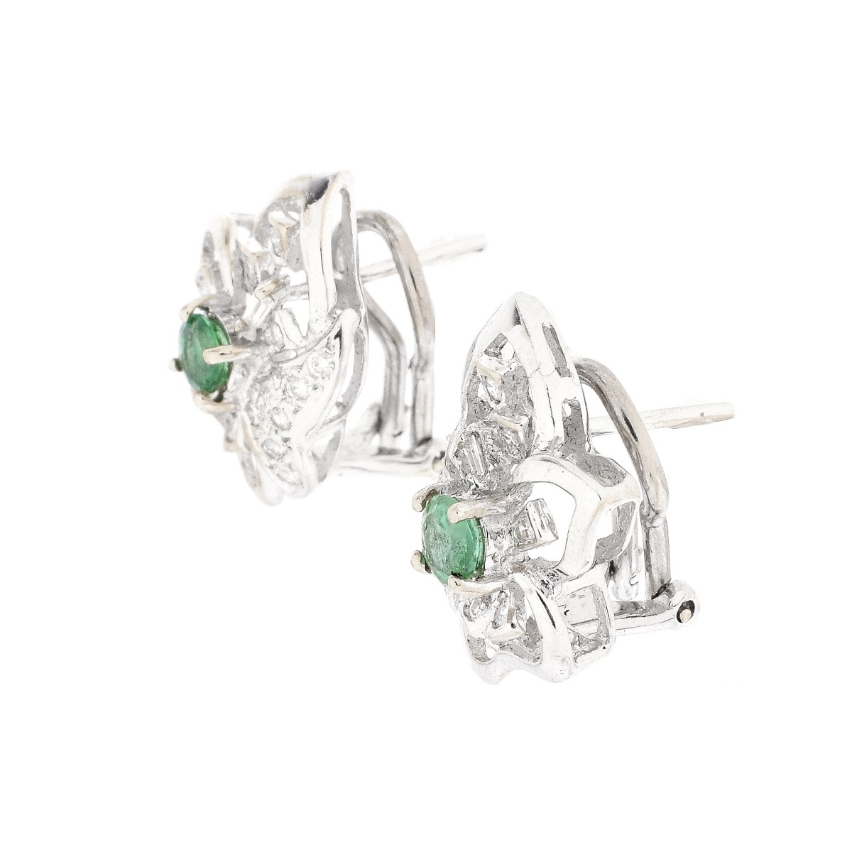 Emerald, Diamond and 14K Earrings