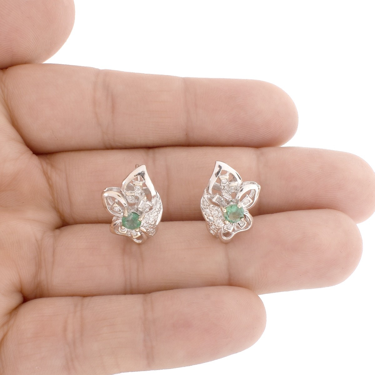 Emerald, Diamond and 14K Earrings