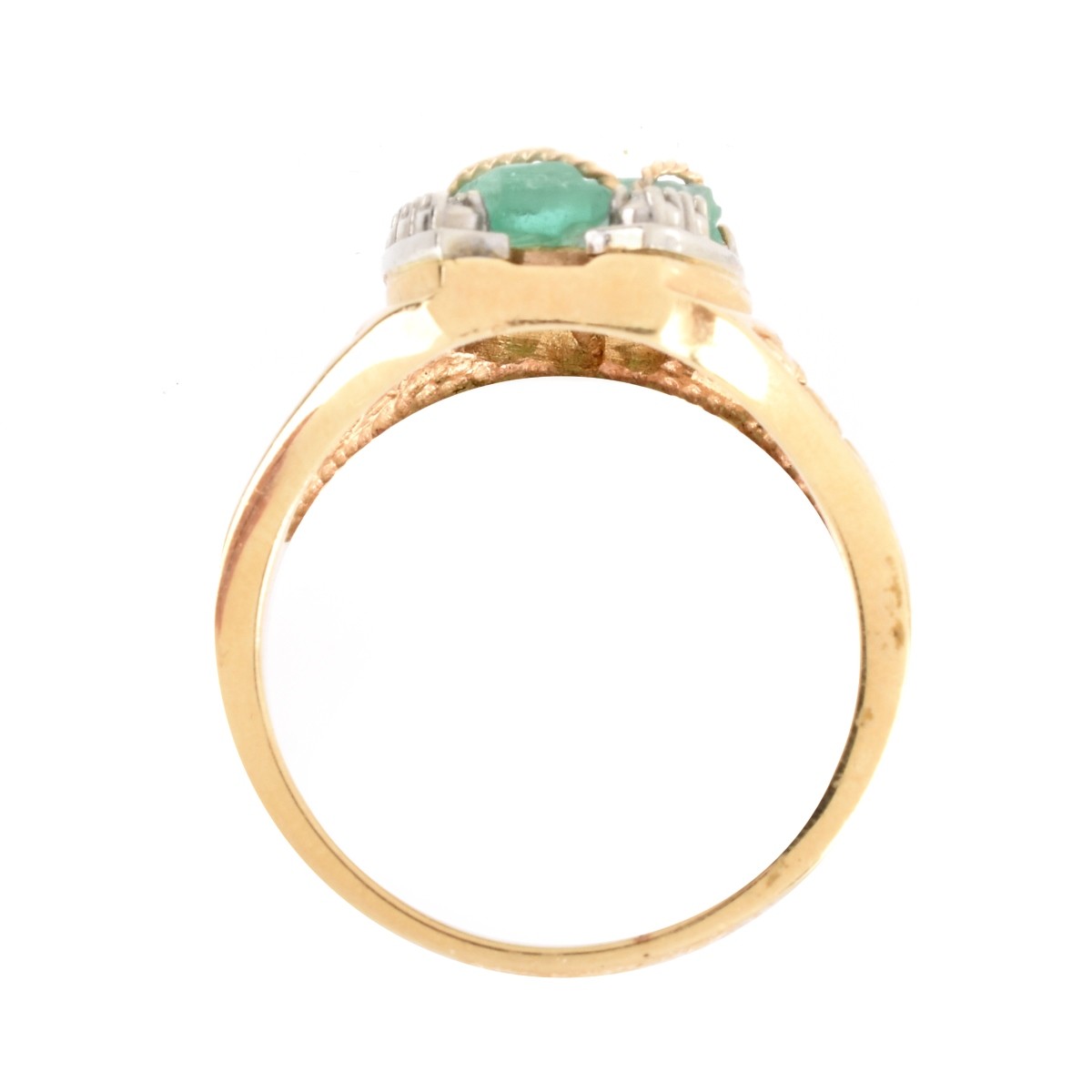 Carved Emerald, Diamond and 14K Ring