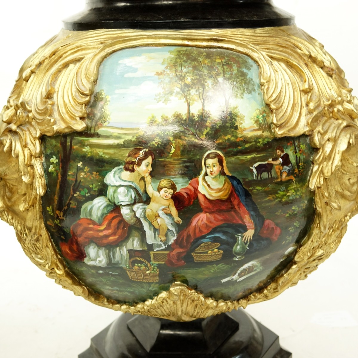 Pair Monumental Hand Painted Decorative Urns