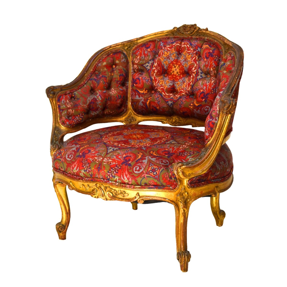 19C Louis XVI Style Barrel Bk Carved Bergere Chair