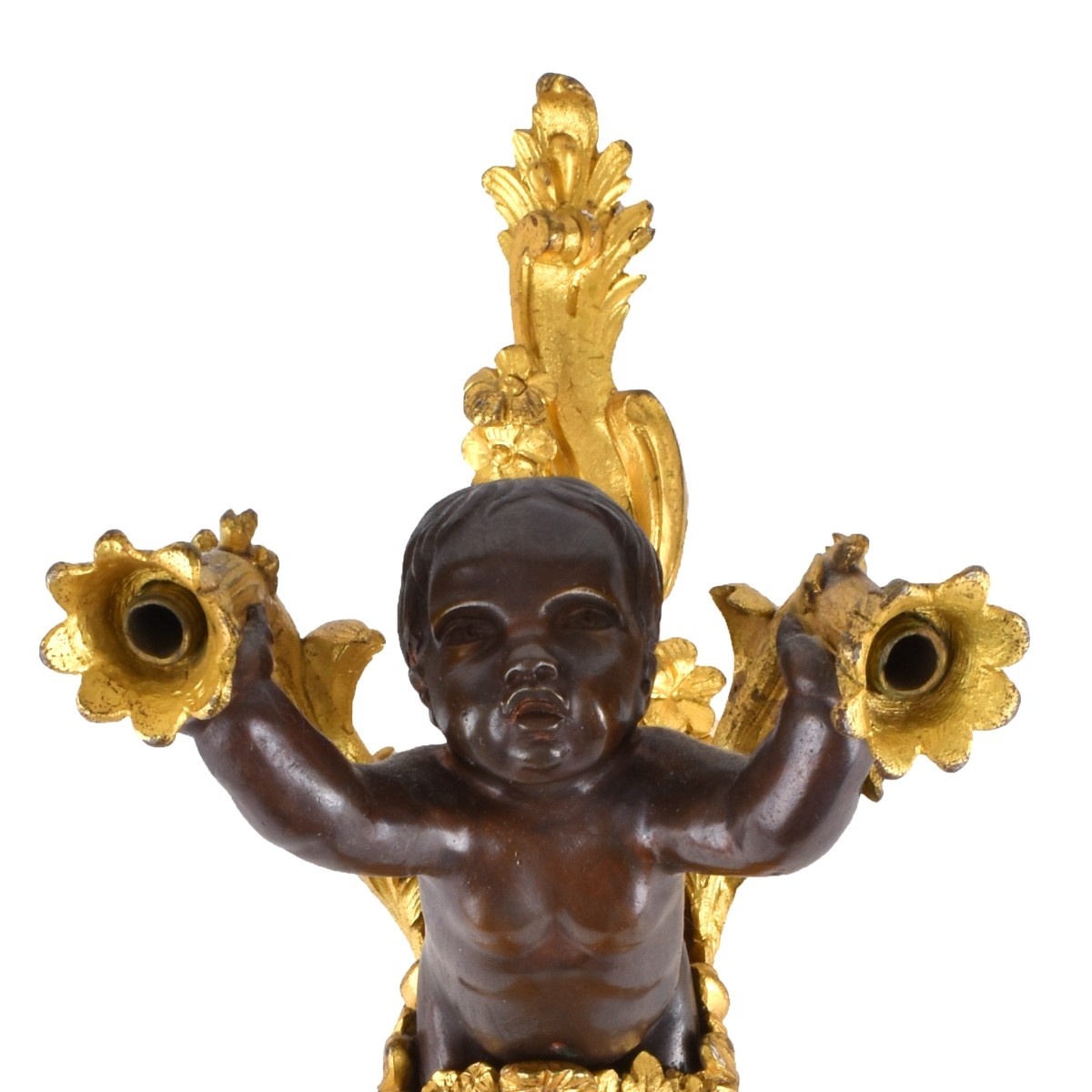 Pr Empire Style Bronze 2 Arm Wall Sconces /Cherubs