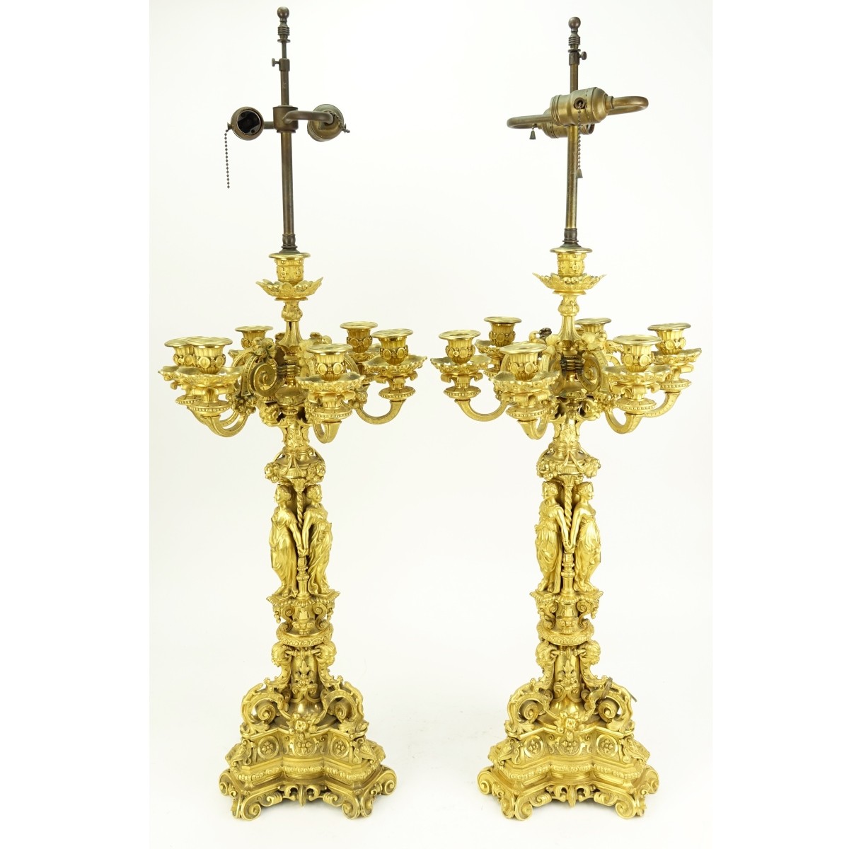 Pair of French Gilt Bronze Candelabra w Figures