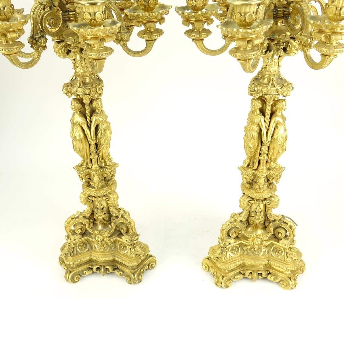 Pair of French Gilt Bronze Candelabra w Figures