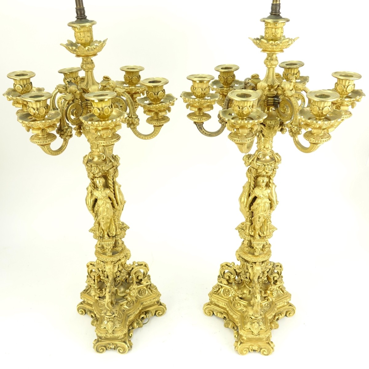 Pair of French Gilt Bronze Candelabra w Figures