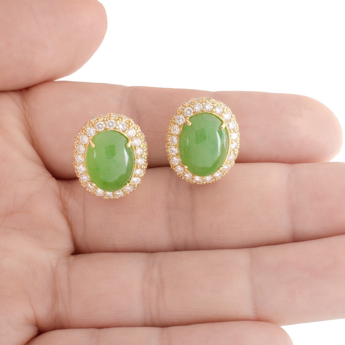 Jadeite, Diamond and 18K Earrings