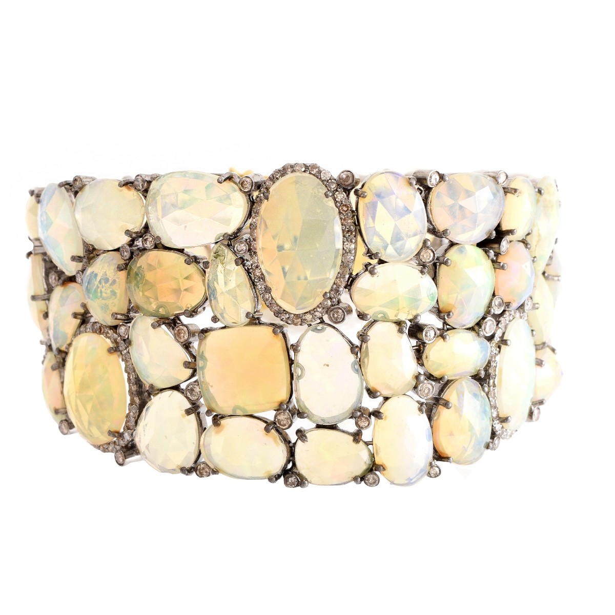 200.0ct TW Opal, Diamond, 14K and Silver Bracelet.