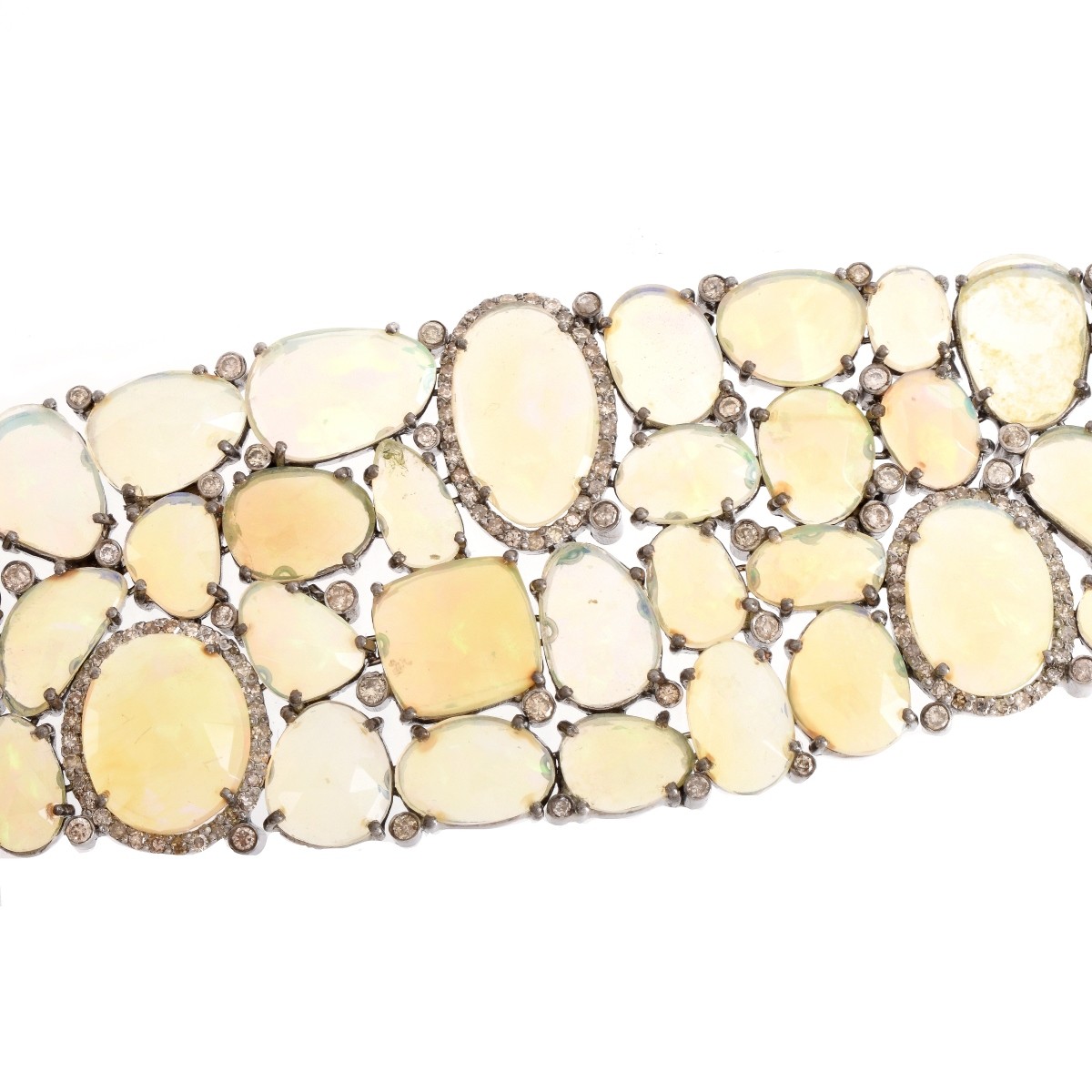 200.0ct TW Opal, Diamond, 14K and Silver Bracelet.