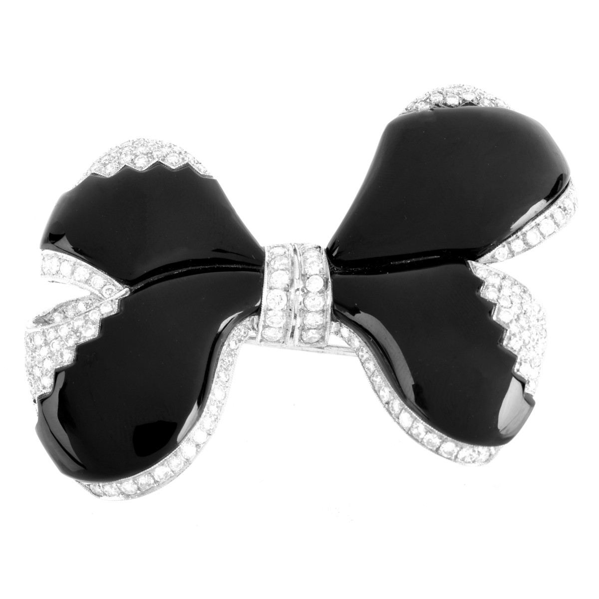 Art Deco Diamond, Onyx, Platinum Bow Brooch