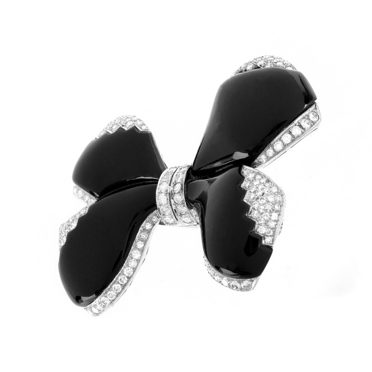 Art Deco Diamond, Onyx, Platinum Bow Brooch