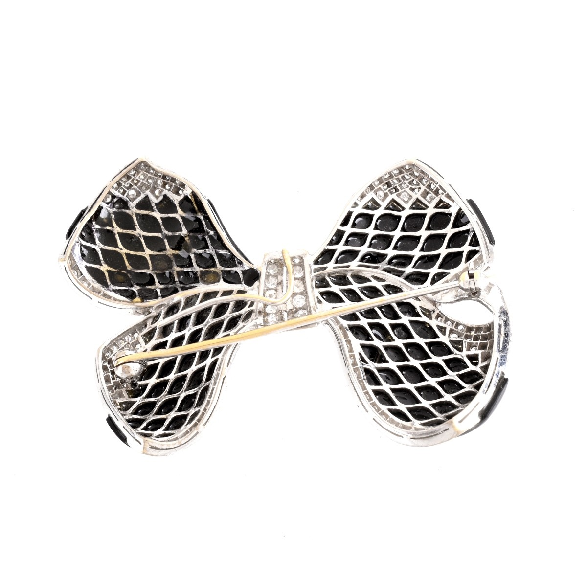 Art Deco Diamond, Onyx, Platinum Bow Brooch