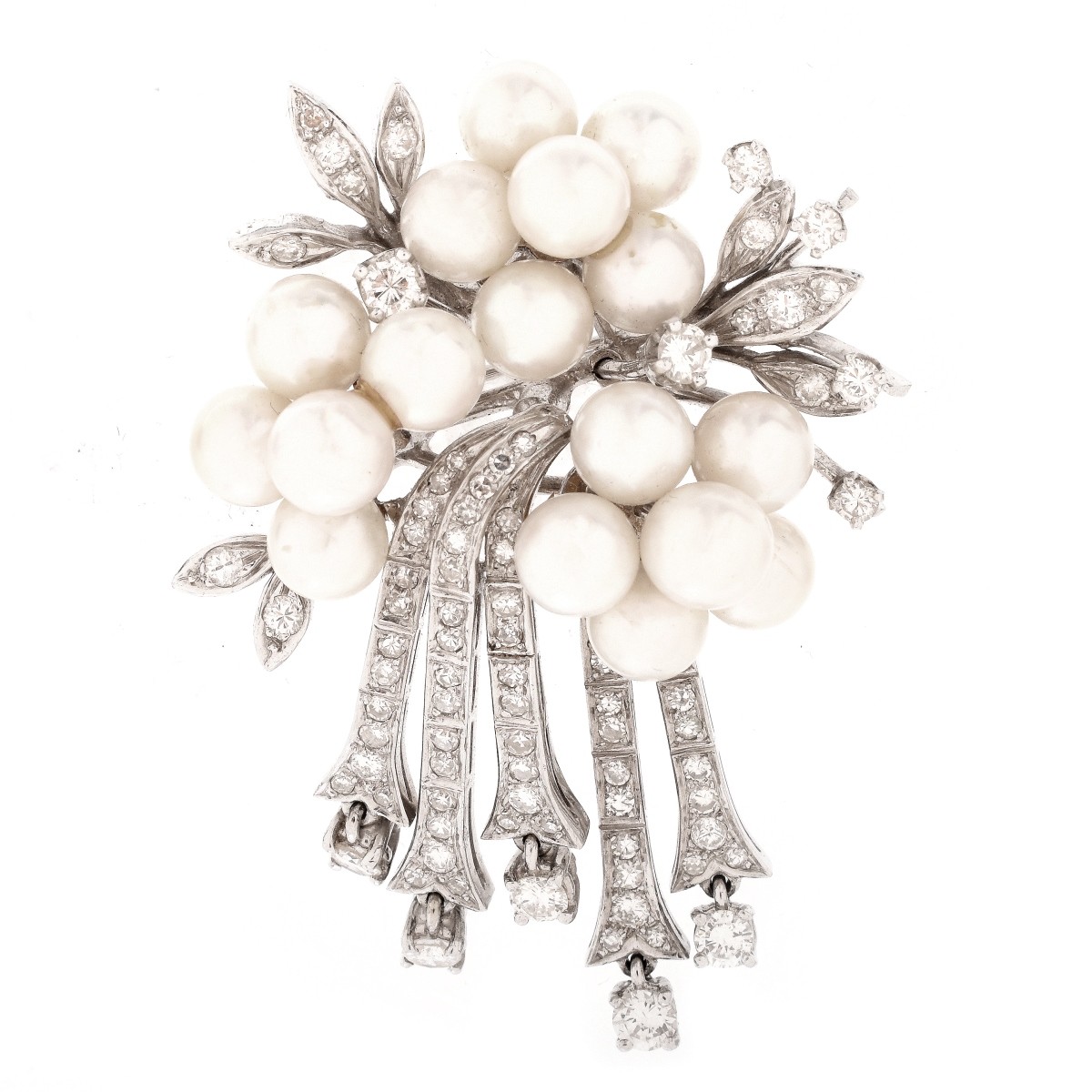 Vintage Diamond, Pearl and 14K Brooch