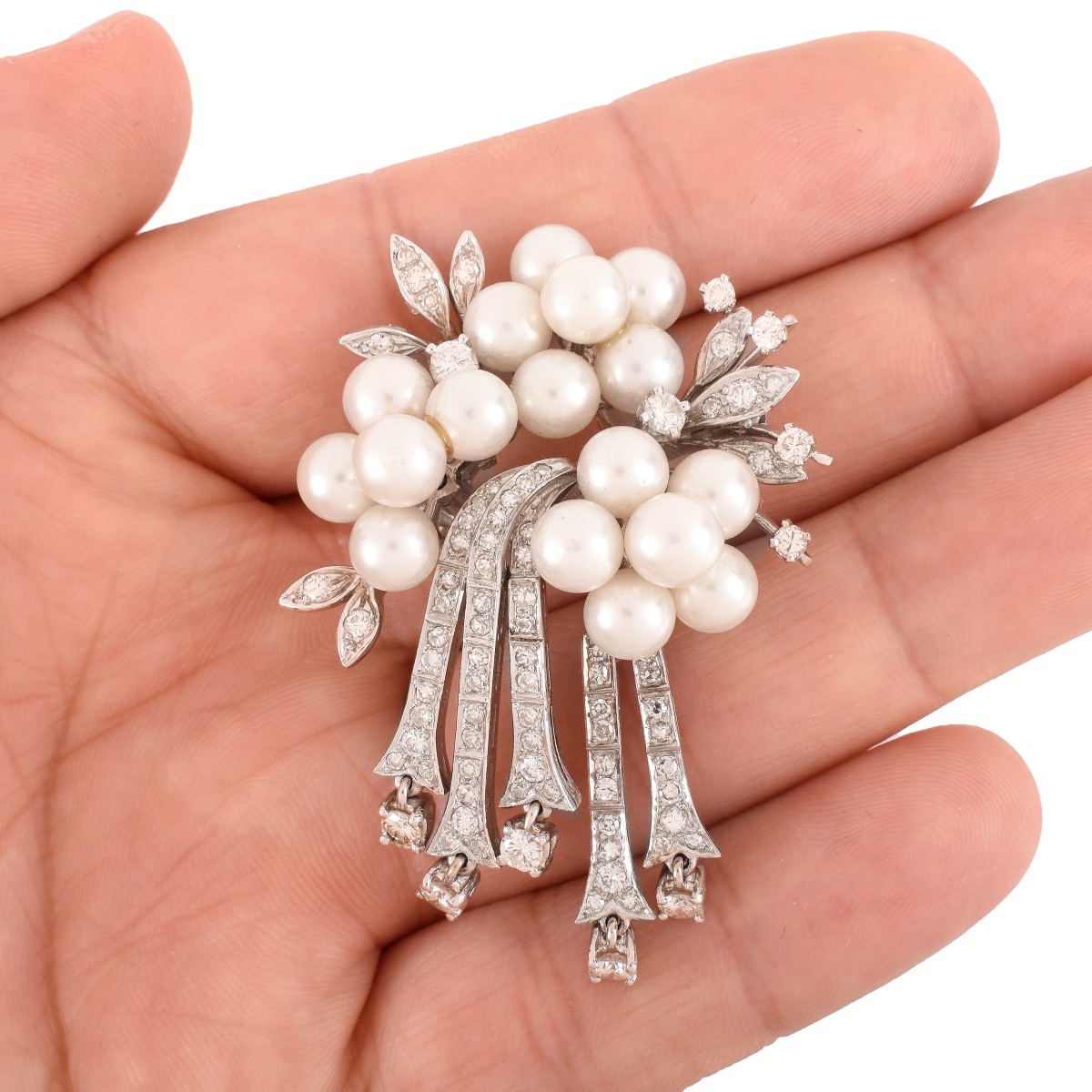 Vintage Diamond, Pearl and 14K Brooch