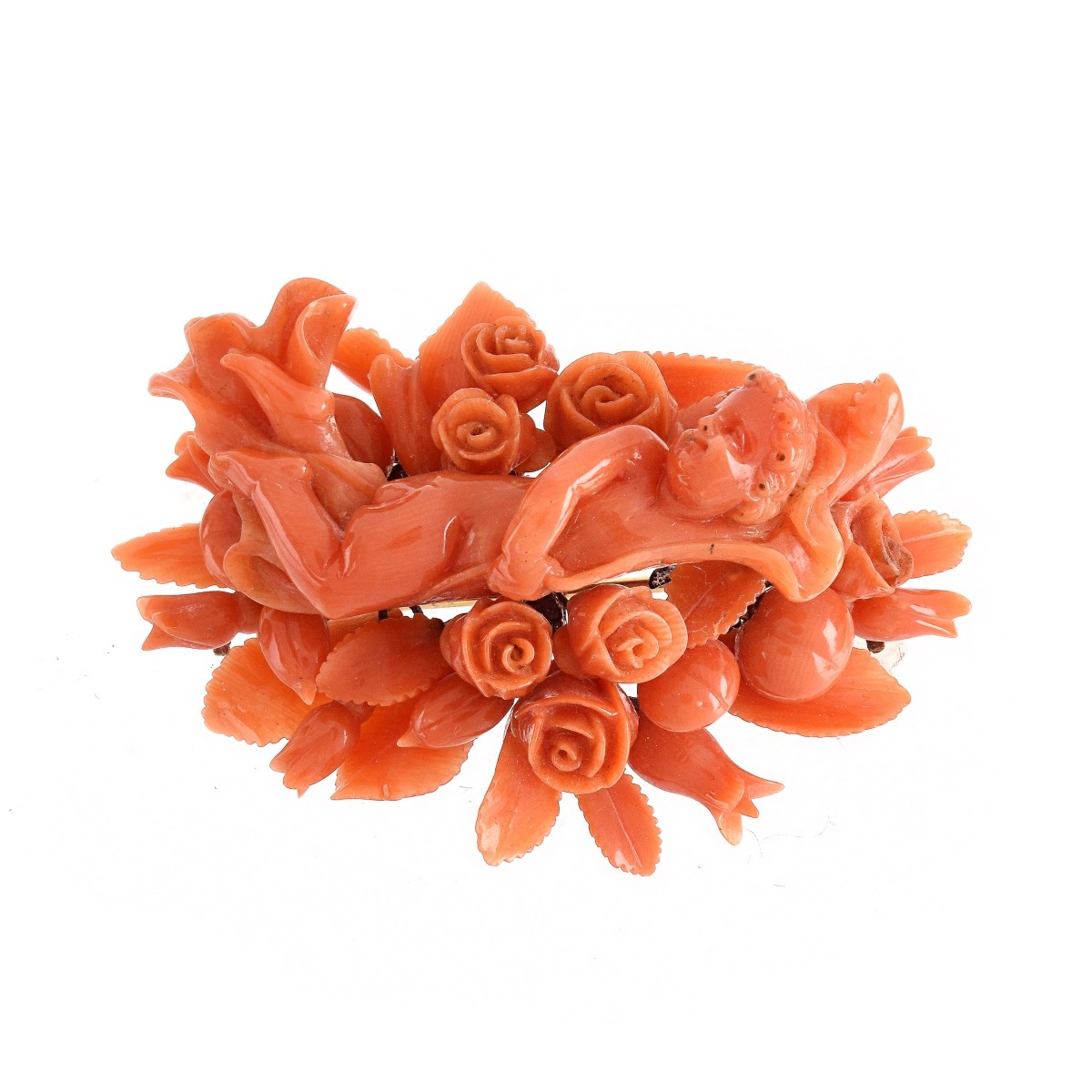 Antique Carved Red Coral Brooch