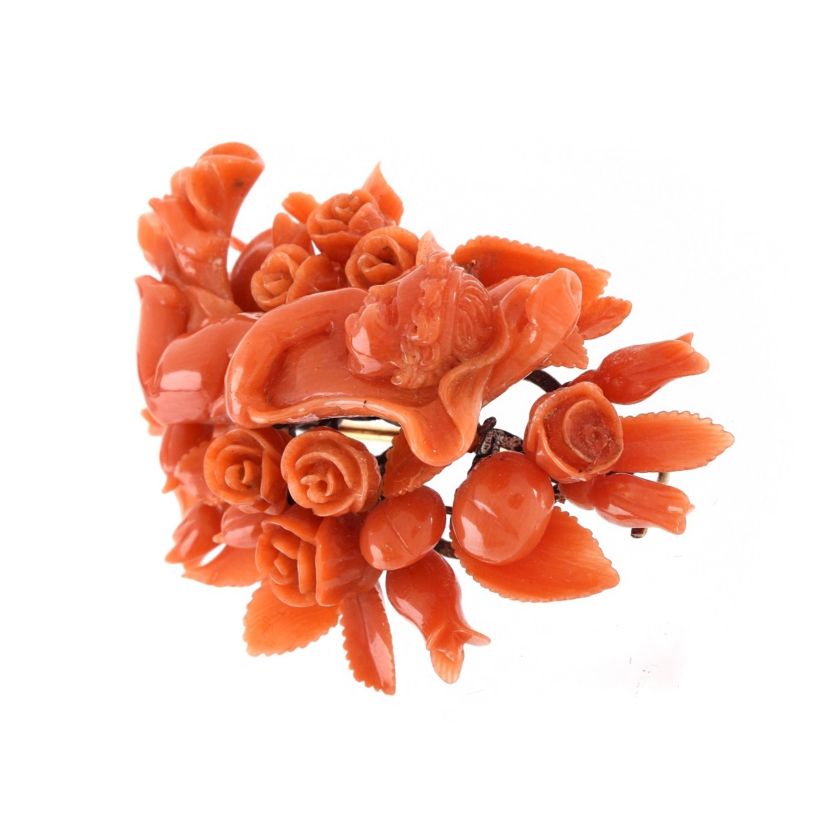 Antique Carved Red Coral Brooch