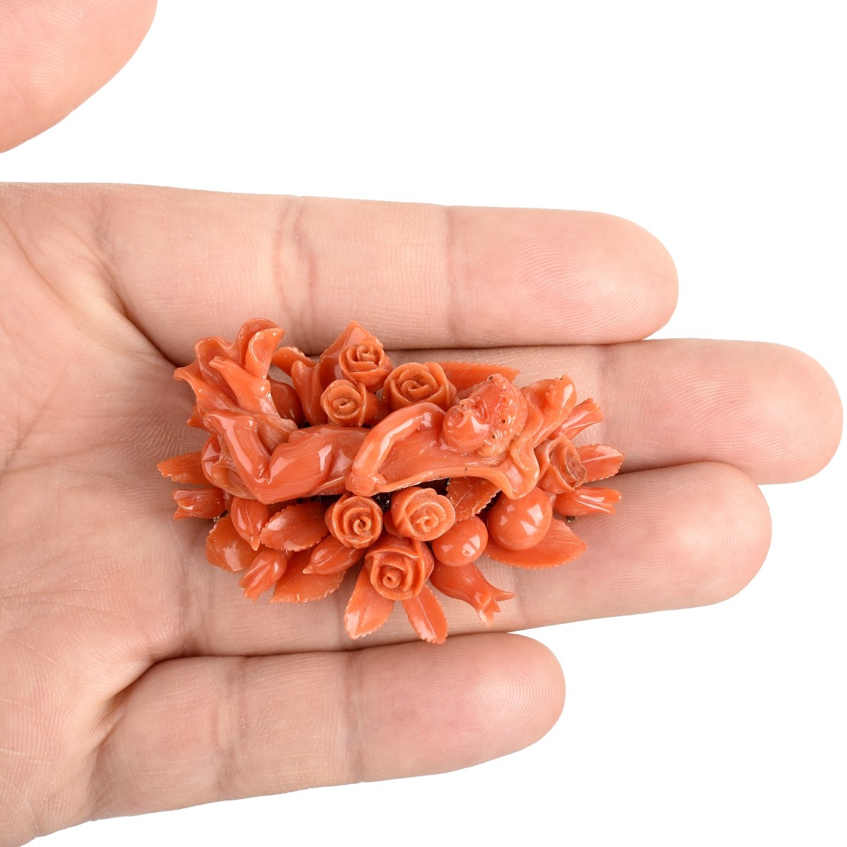 Antique Carved Red Coral Brooch