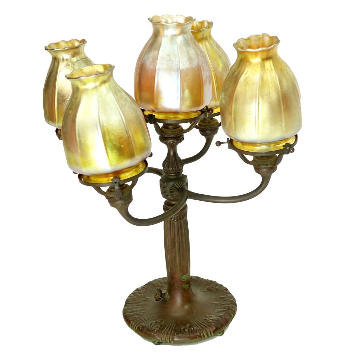 Tiffany Studios Bronze and Favrile Glass Lamp