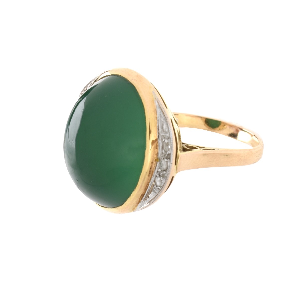 Chrysoprase, Diamond and 14K Ring