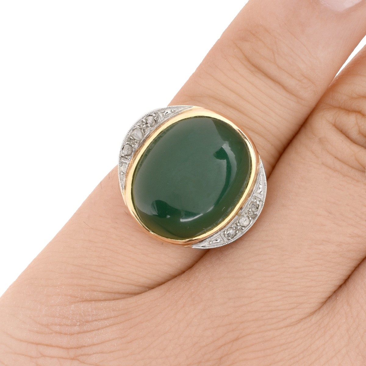 Chrysoprase, Diamond and 14K Ring