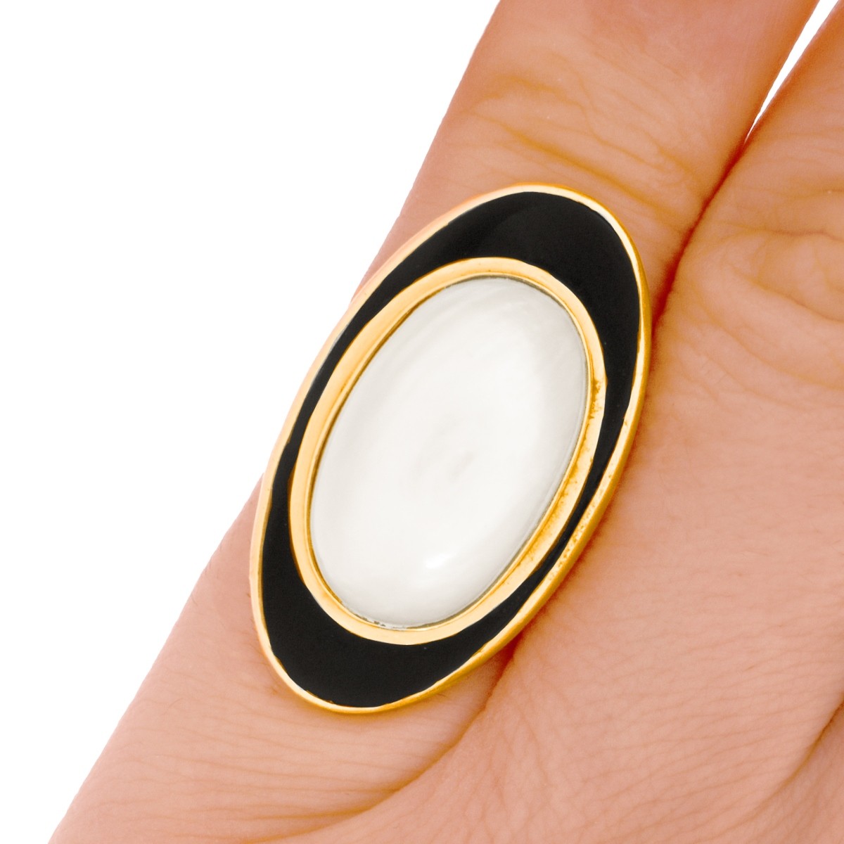 Mabe Pearl, Onyx and 14K Ring