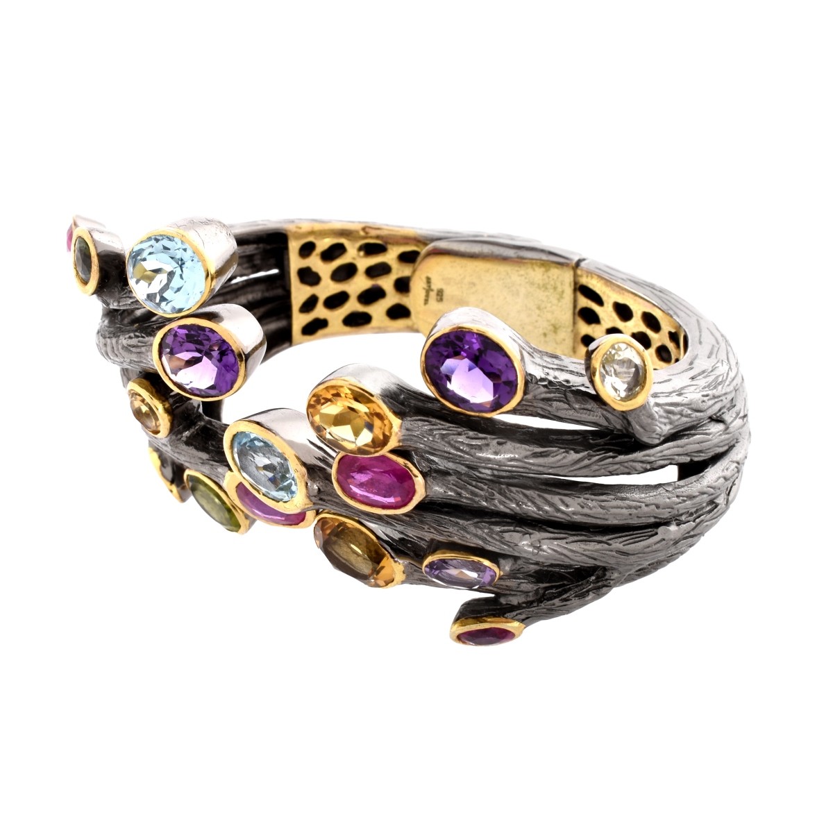 Art Jouel Gemstone and Silver Cuff Bangle