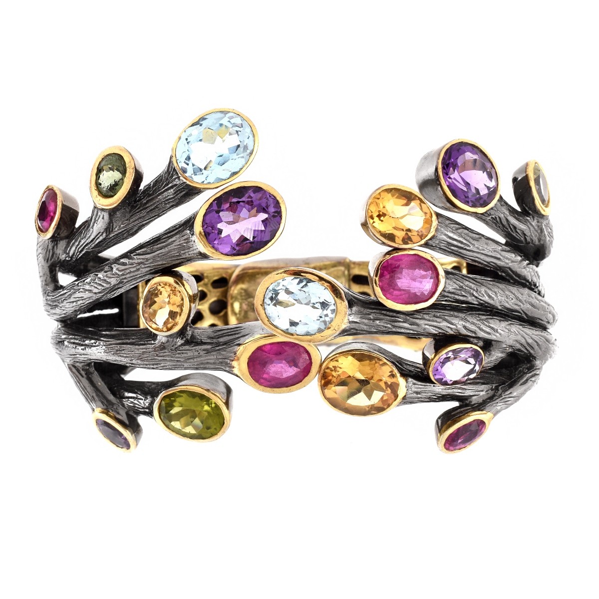 Art Jouel Gemstone and Silver Cuff Bangle