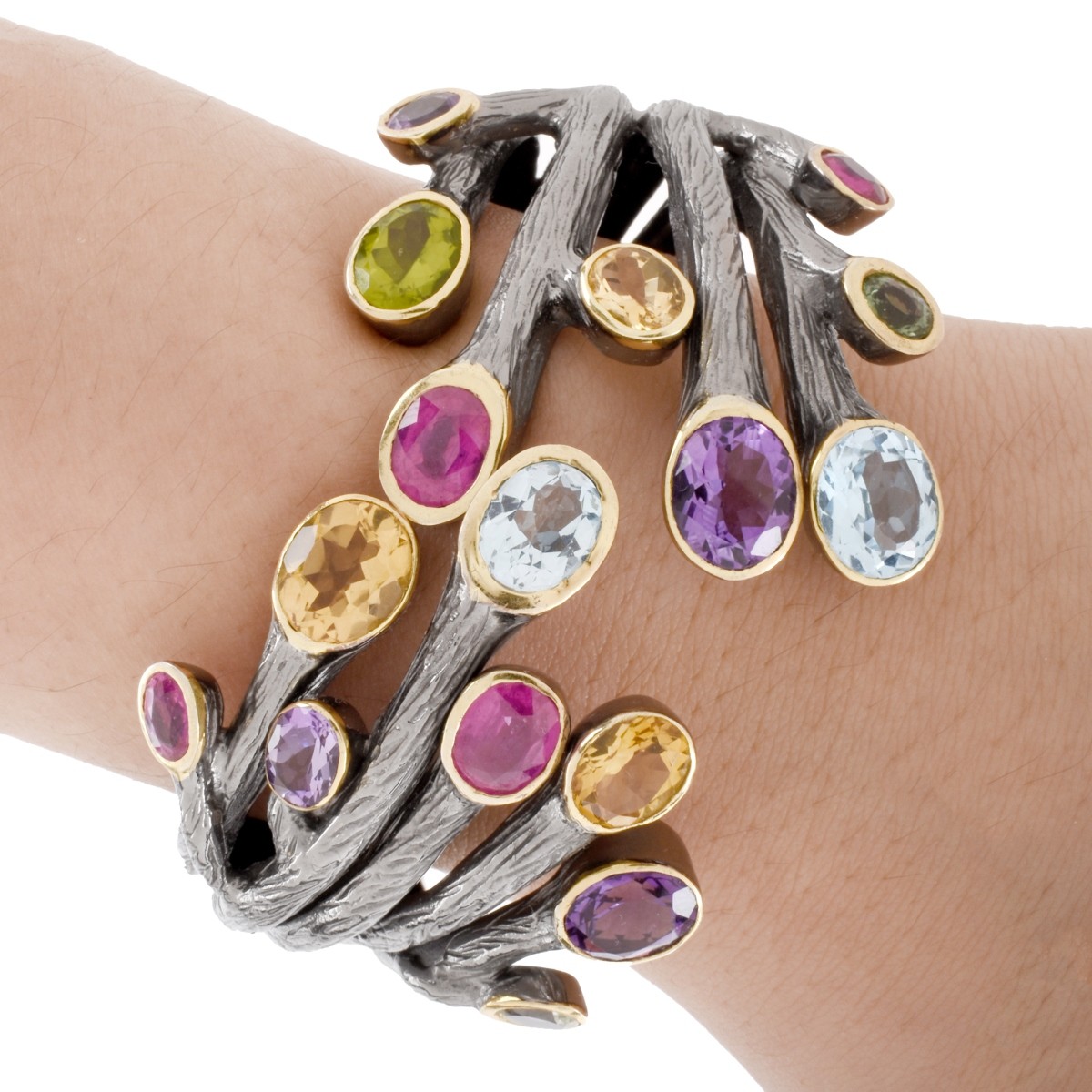 Art Jouel Gemstone and Silver Cuff Bangle