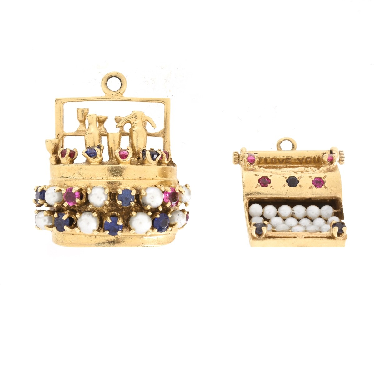 Two Vintage 14K and Gemstone Charms