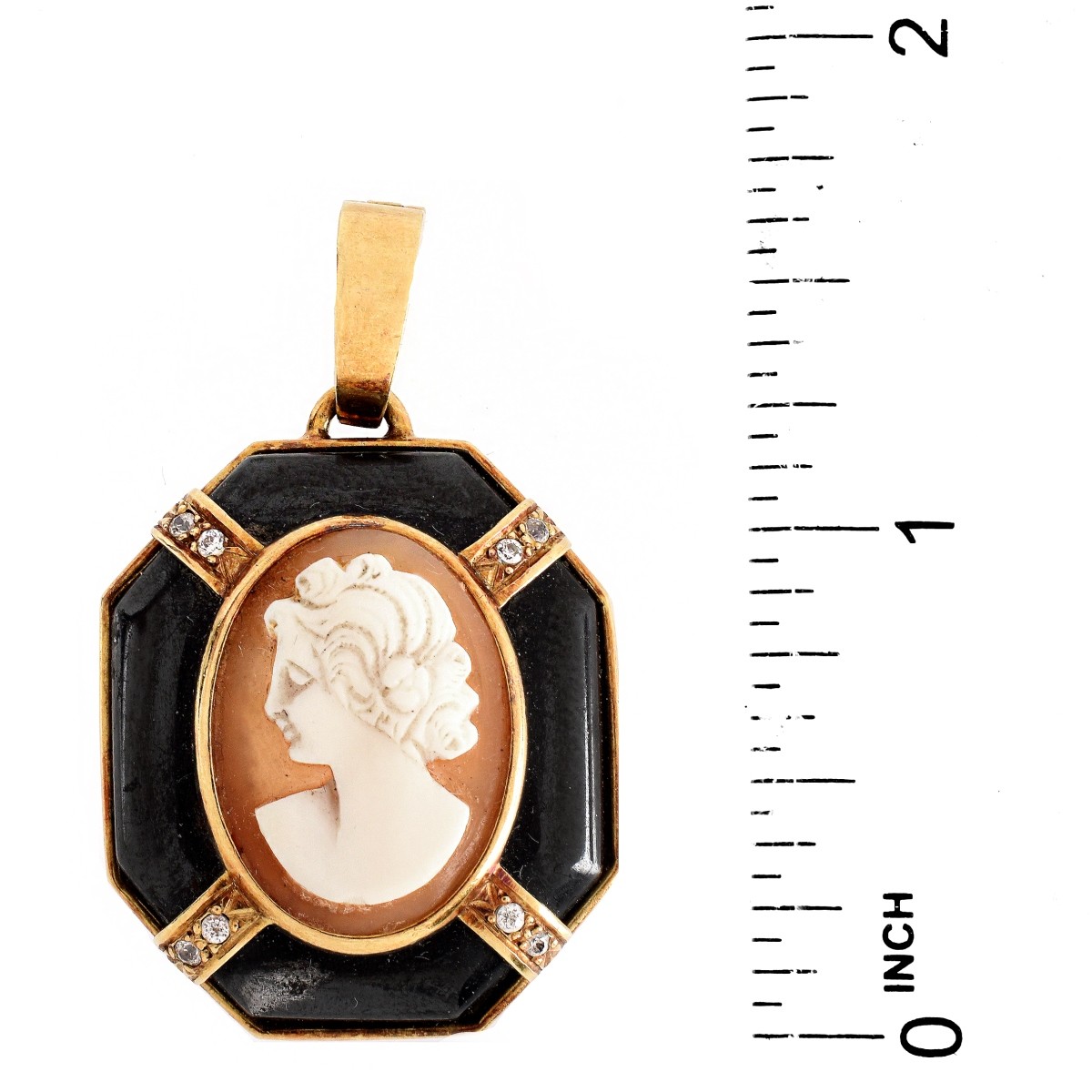 Vintage 14K, Diamond Cameo Pendant