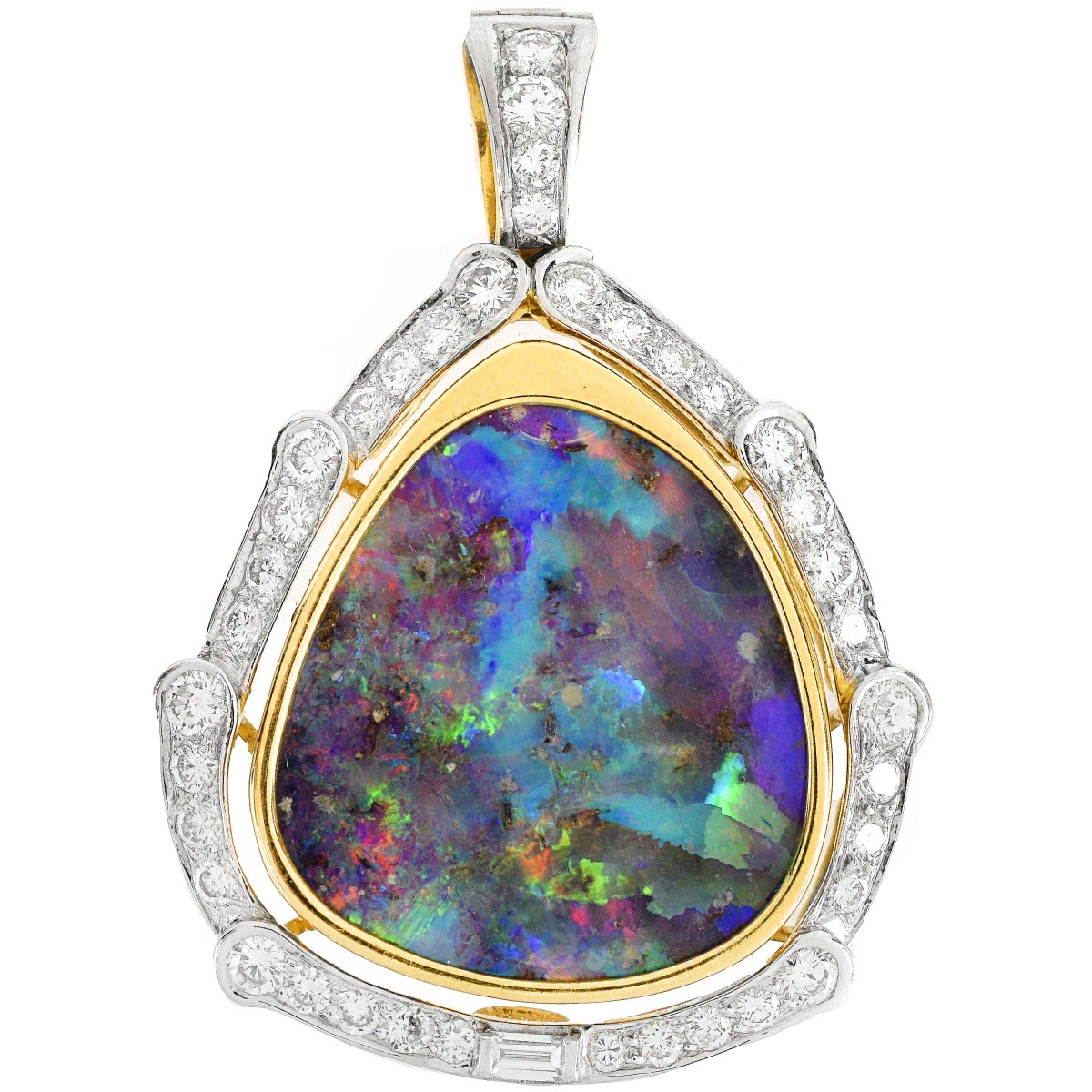 Australian Black Opal, Diamond 18K Pendant.