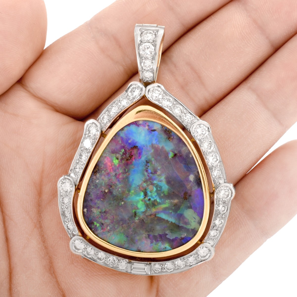 Australian Black Opal, Diamond 18K Pendant. Kodner Auctions