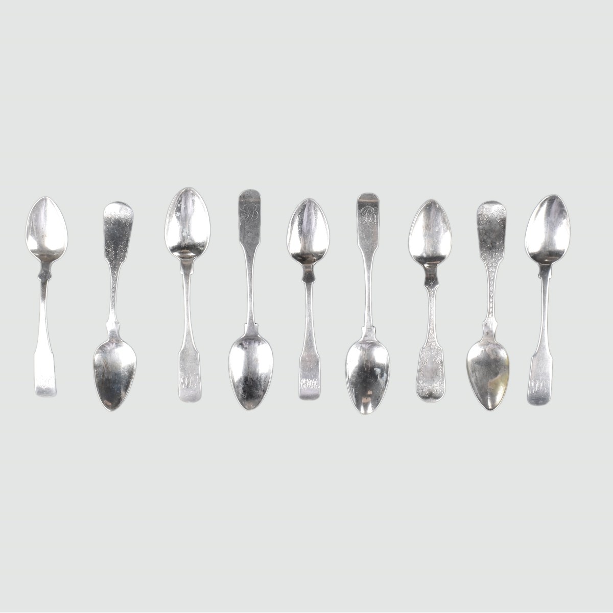 Nine (9) 19C Coin Silver Spoons