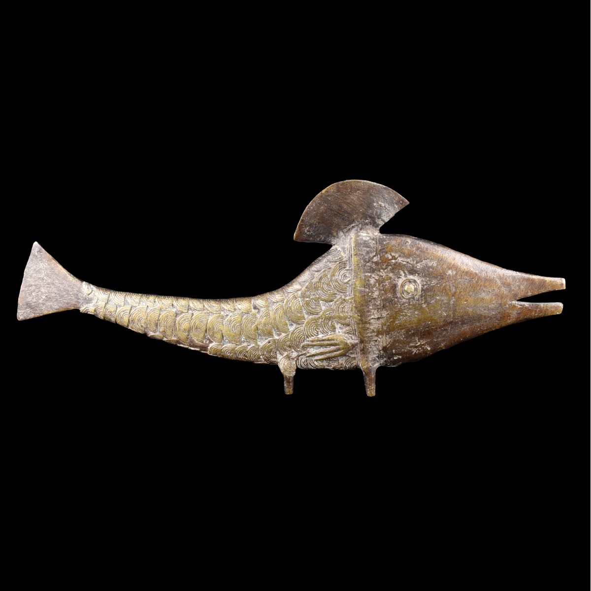 African Benin Bronze Fish Sculpture