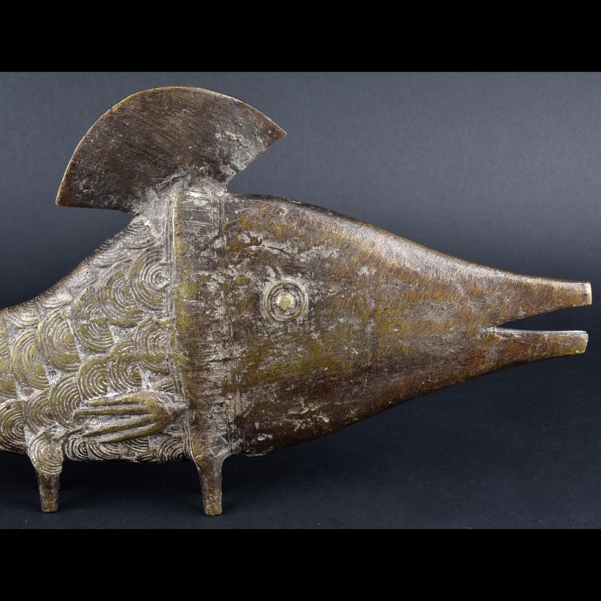 African Benin Bronze Fish Sculpture