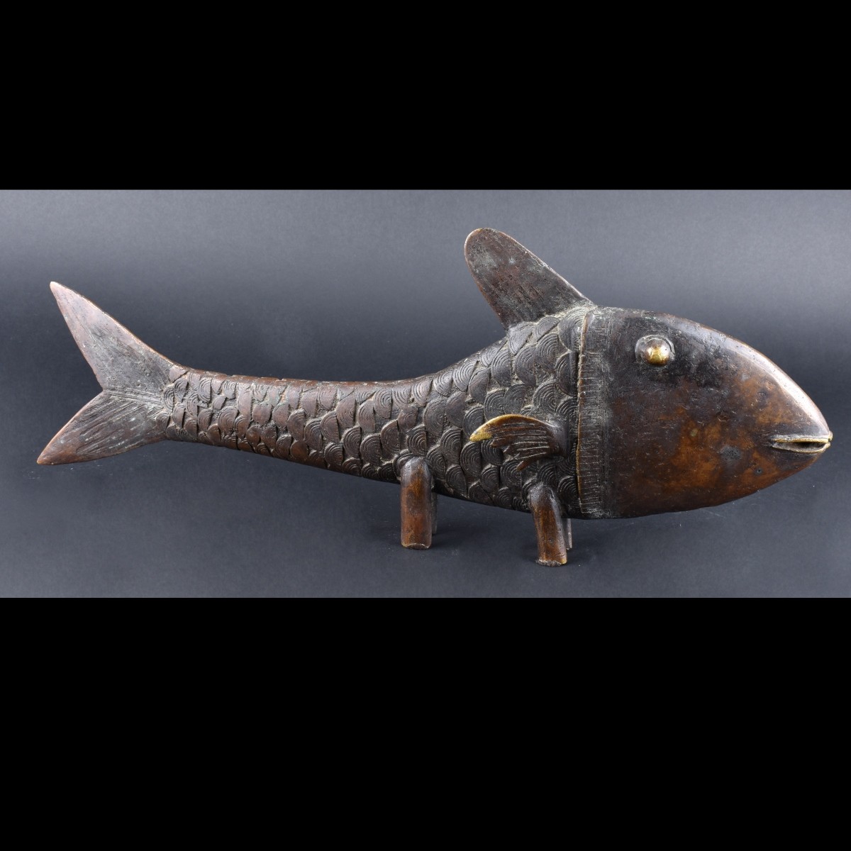 African Benin Bronze Fish Sculpture