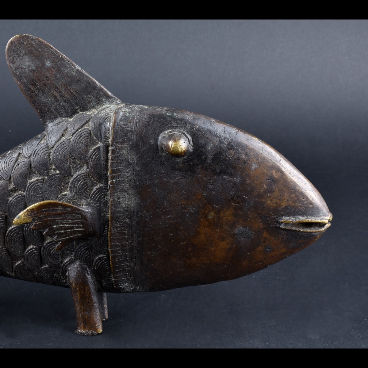 African Benin Bronze Fish Sculpture