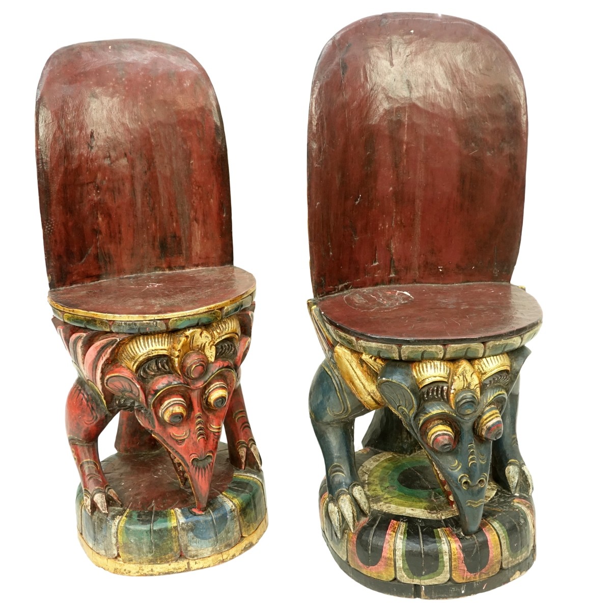 Pair of Balinese Polychrome Lacquered Chairs