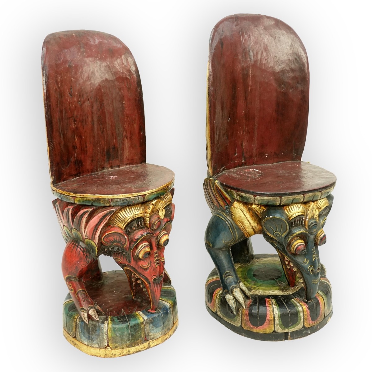 Pair of Balinese Polychrome Lacquered Chairs