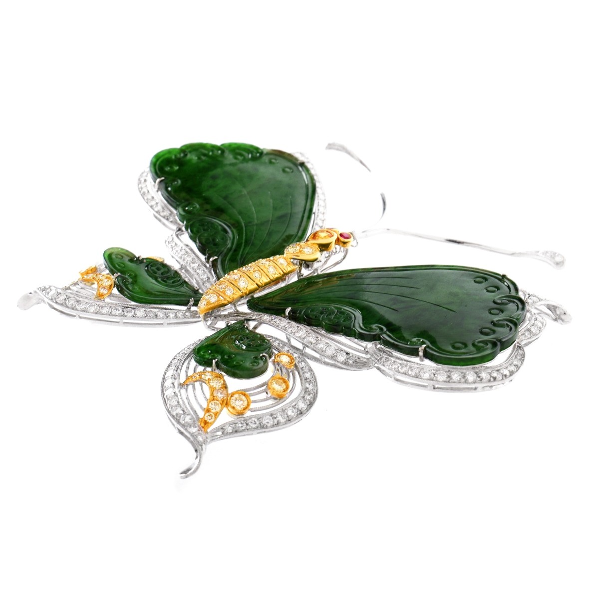 GIA Jadeite, Diamond and 18K Brooch