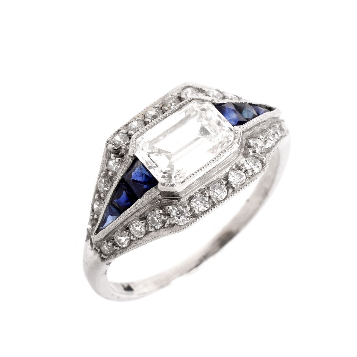 Art Deco Diamond, Sapphire and Platinum Ring