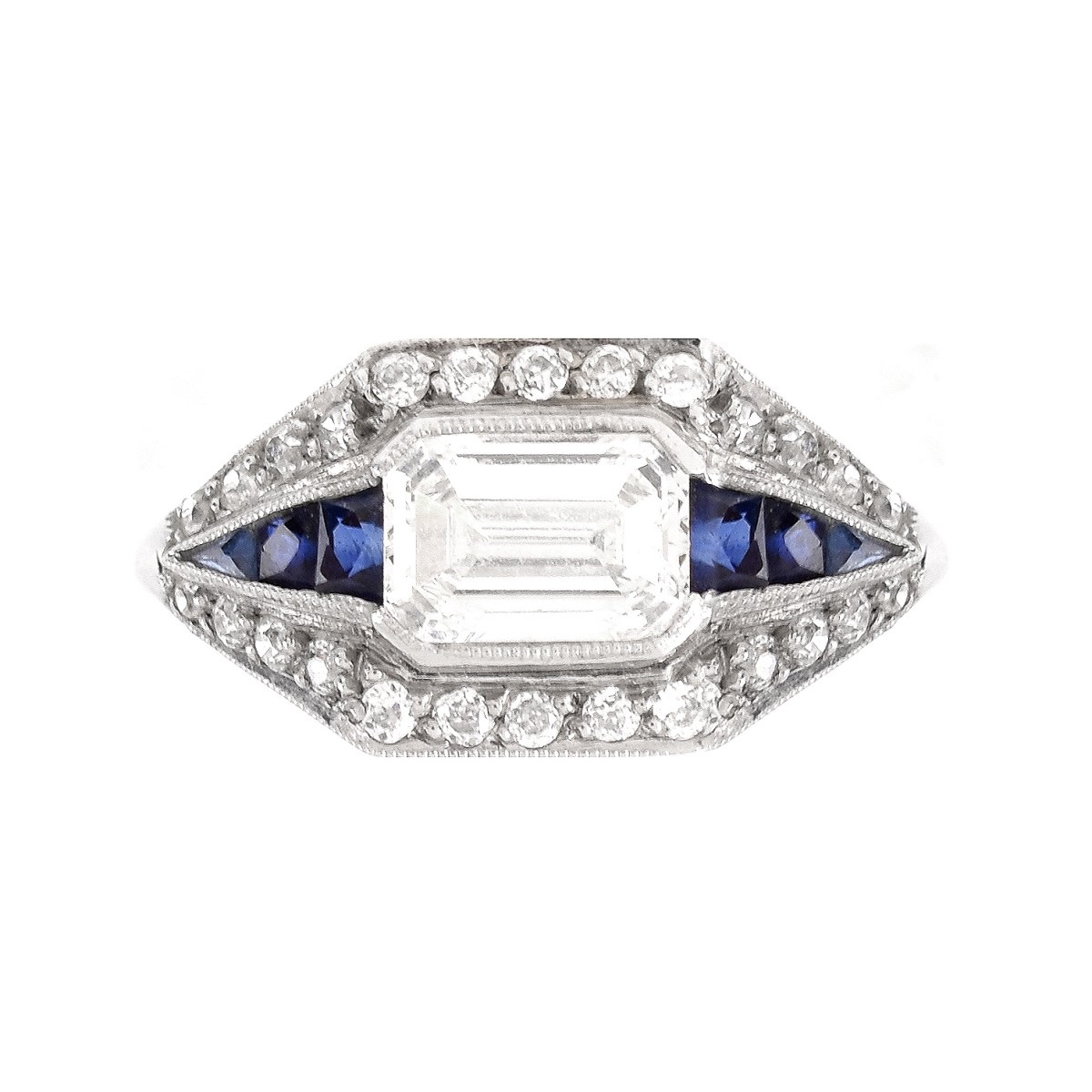 Art Deco Diamond, Sapphire and Platinum Ring