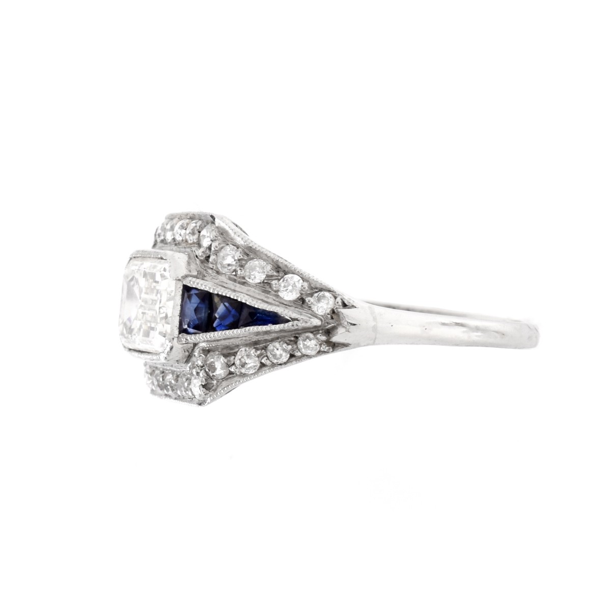 Art Deco Diamond, Sapphire and Platinum Ring