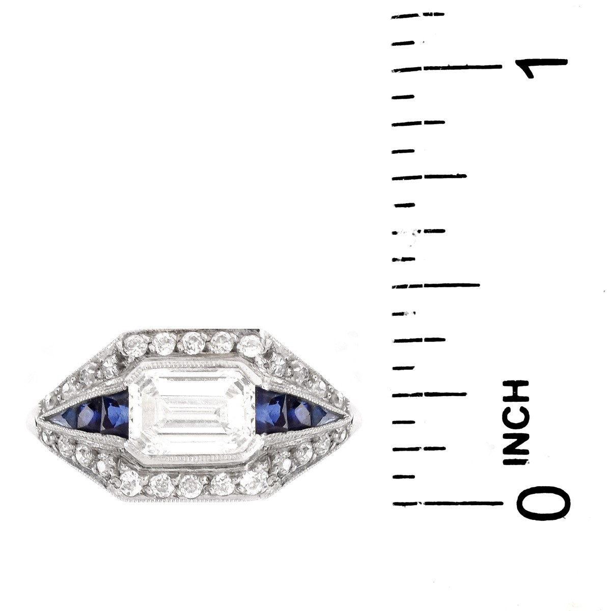 Art Deco Diamond, Sapphire and Platinum Ring