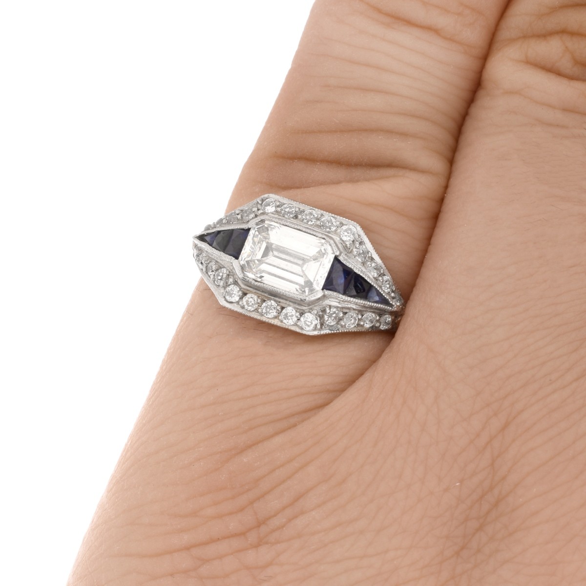 Art Deco Diamond, Sapphire and Platinum Ring