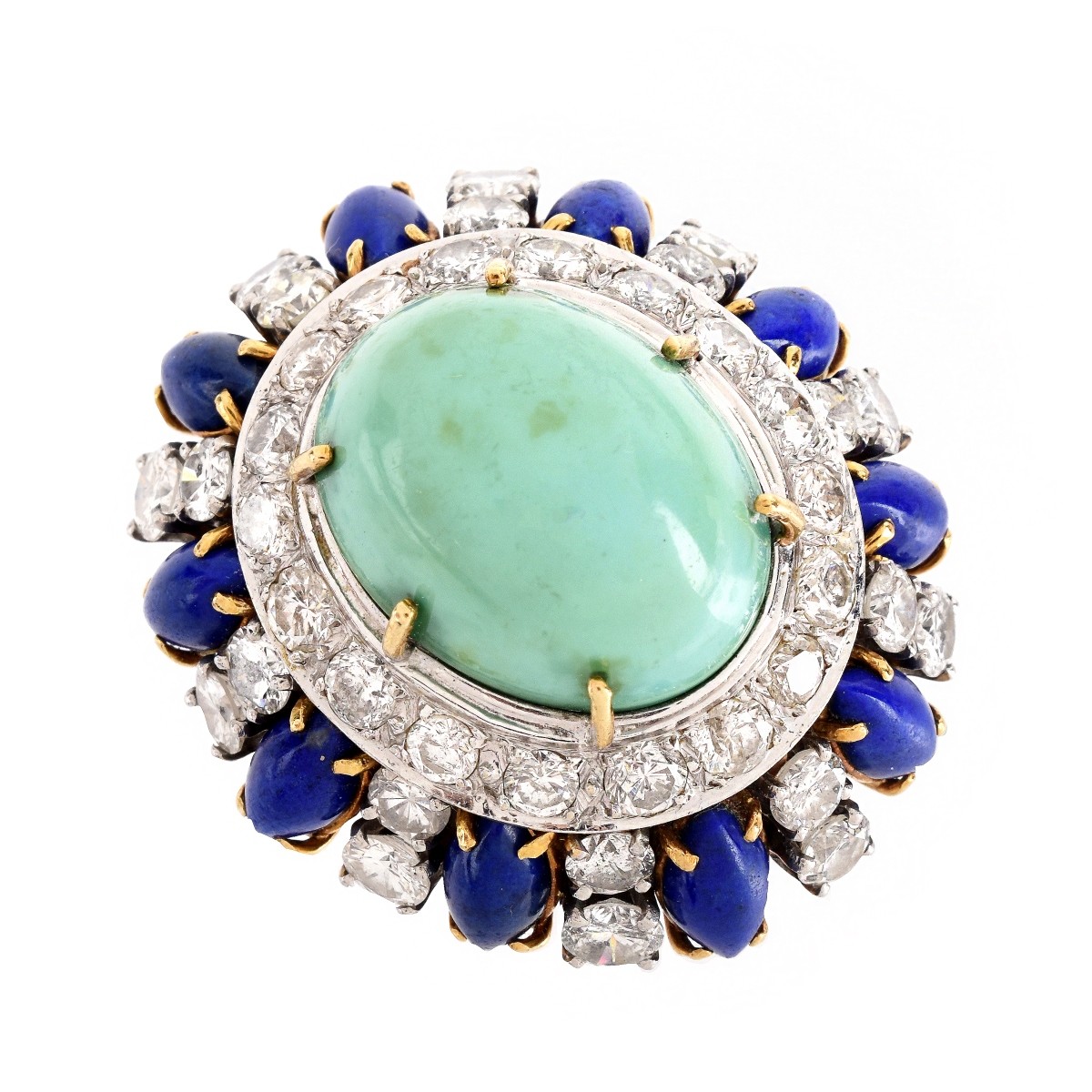 Vintage Diamond, Turquoise, Lapis 18K Ring