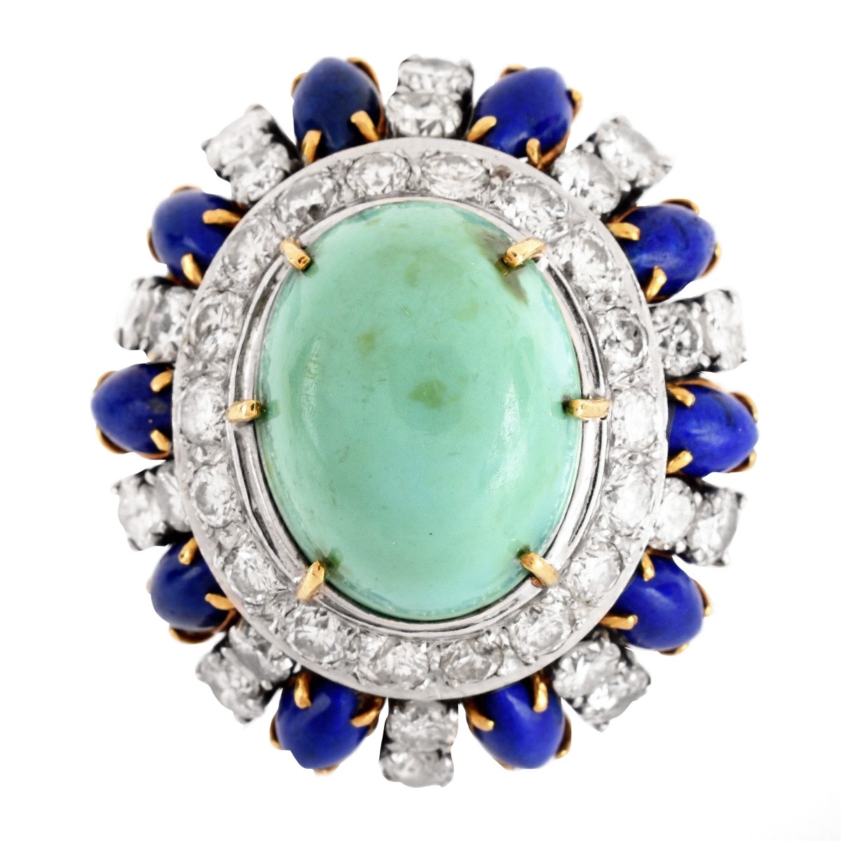 Vintage Diamond, Turquoise, Lapis 18K Ring