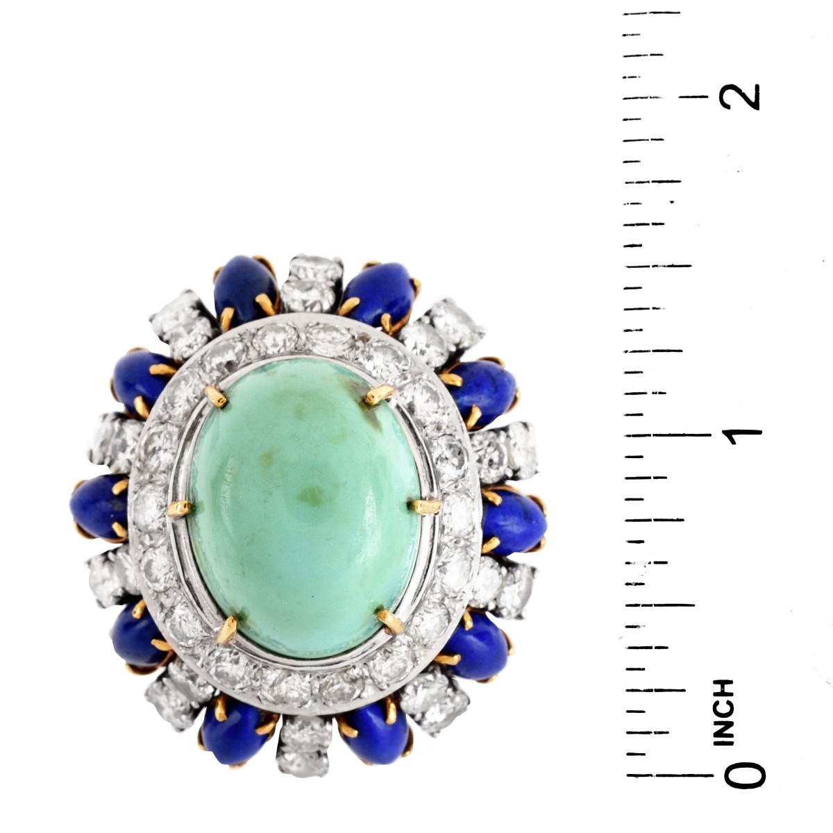 Vintage Diamond, Turquoise, Lapis 18K Ring