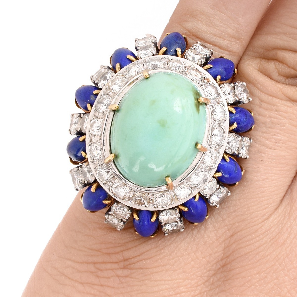 Vintage Diamond, Turquoise, Lapis 18K Ring