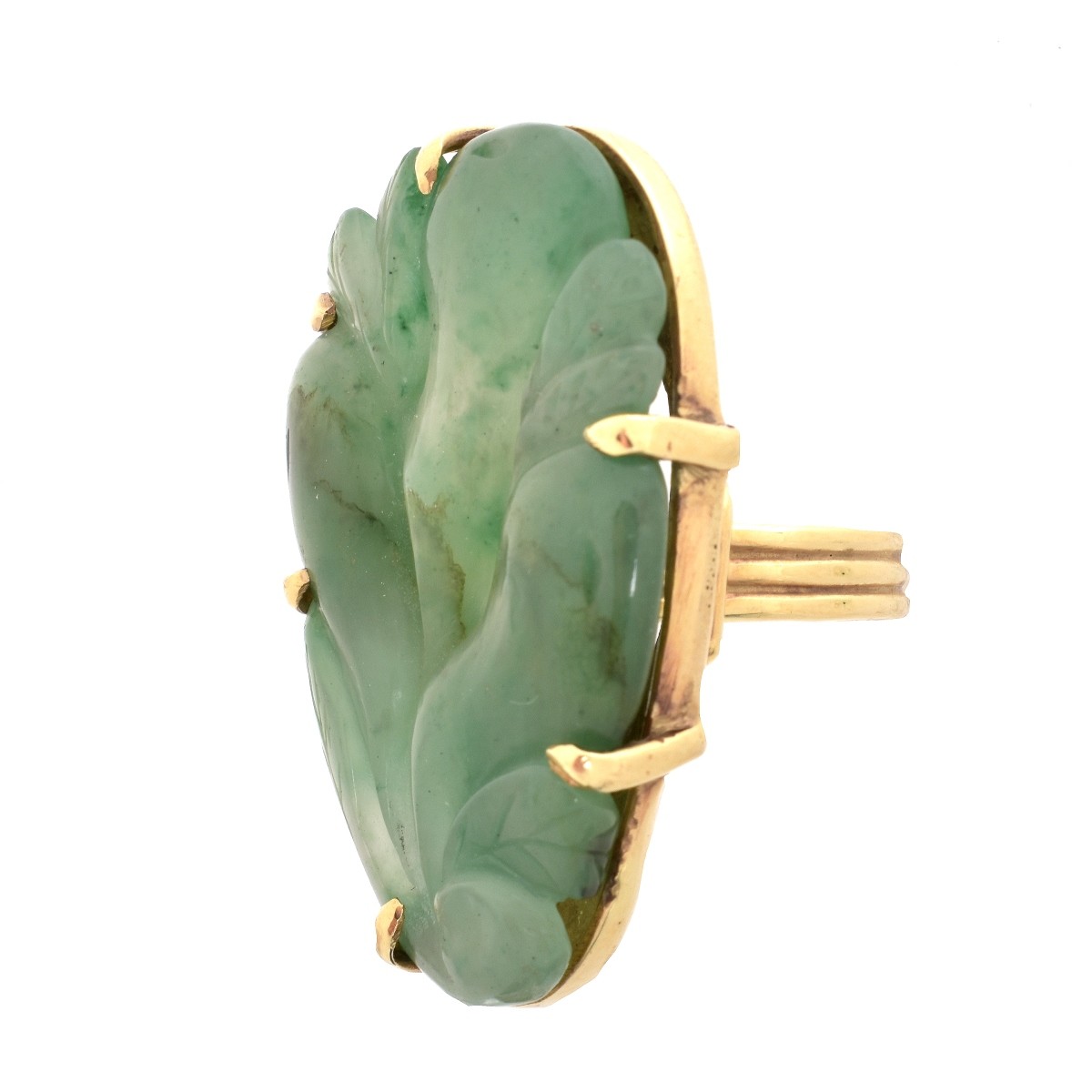 Carved Jade and 14K Ring