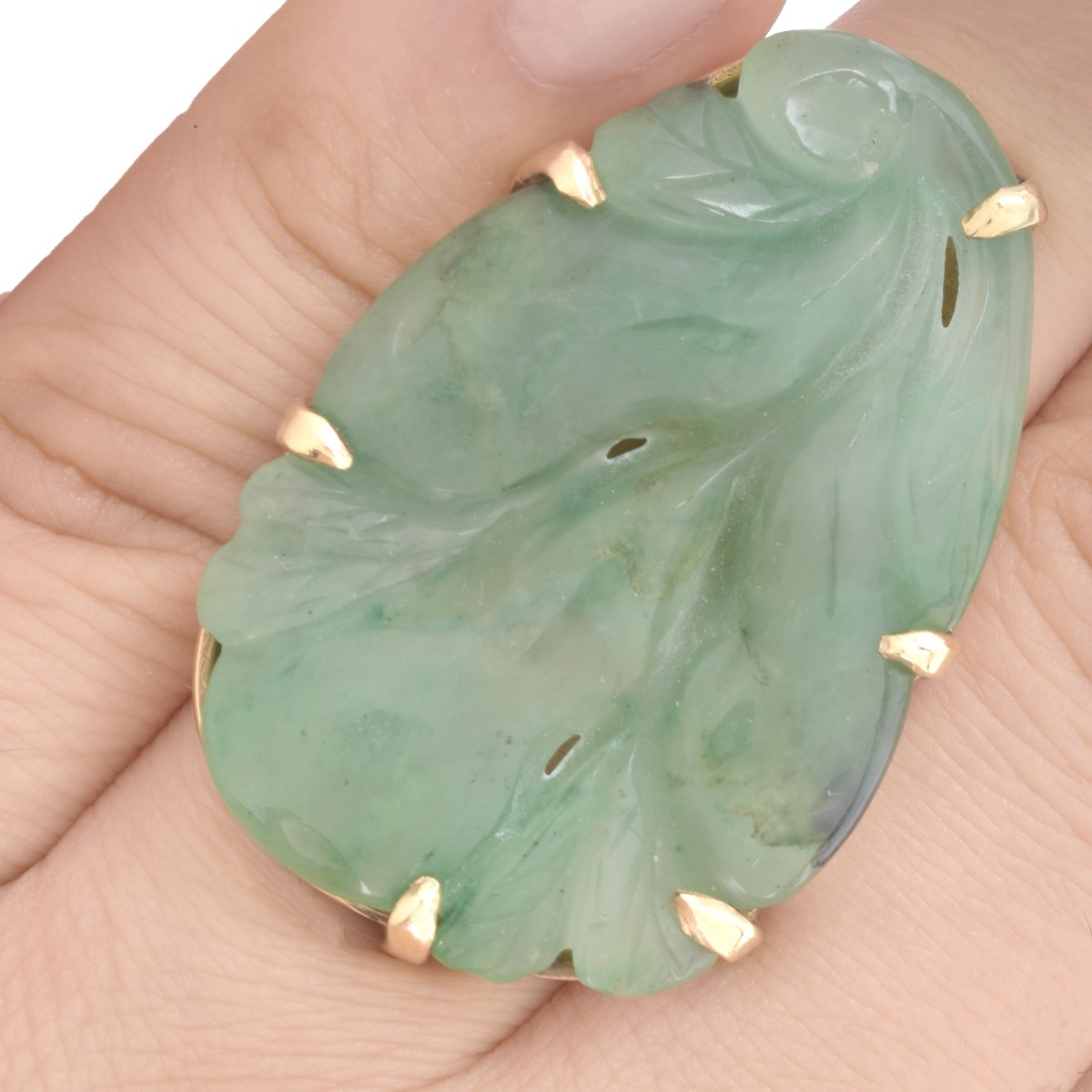 Carved Jade and 14K Ring